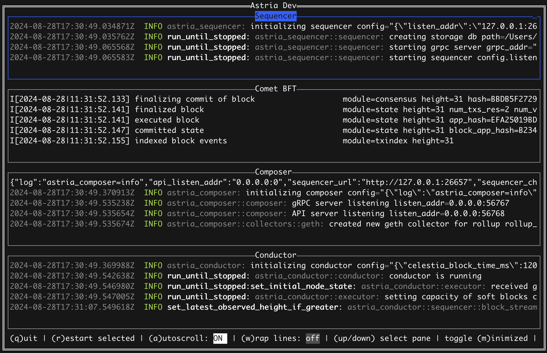 Running a local sequencer in the Astria
cli